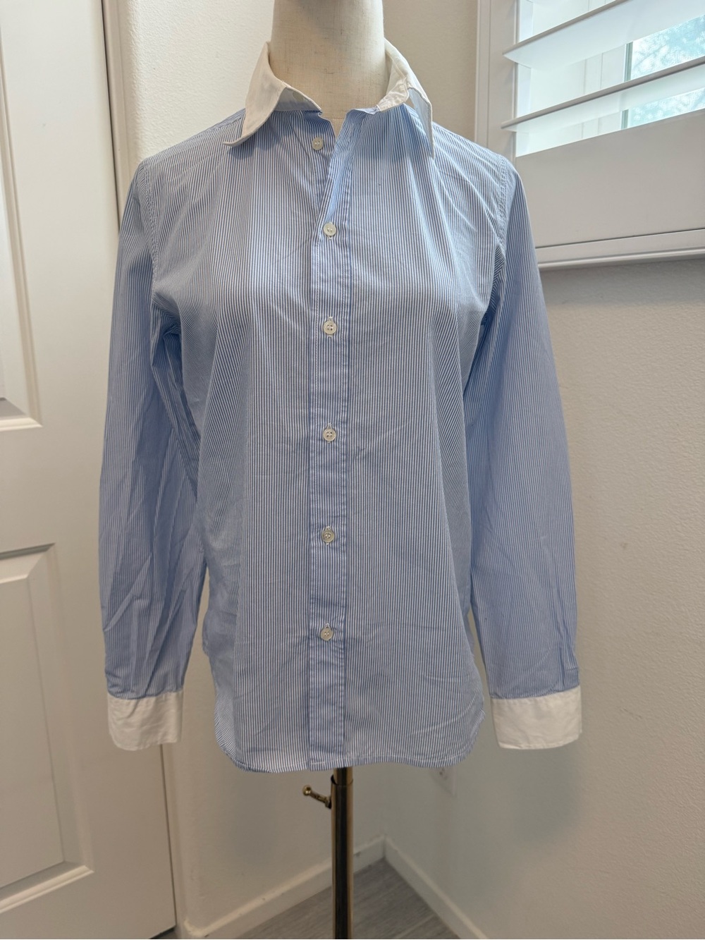 Classic Blue Stripe Button-Down Shirt with White  details